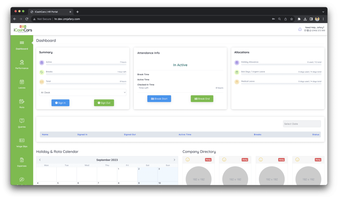 The HR and Drivers Portal employee management screen