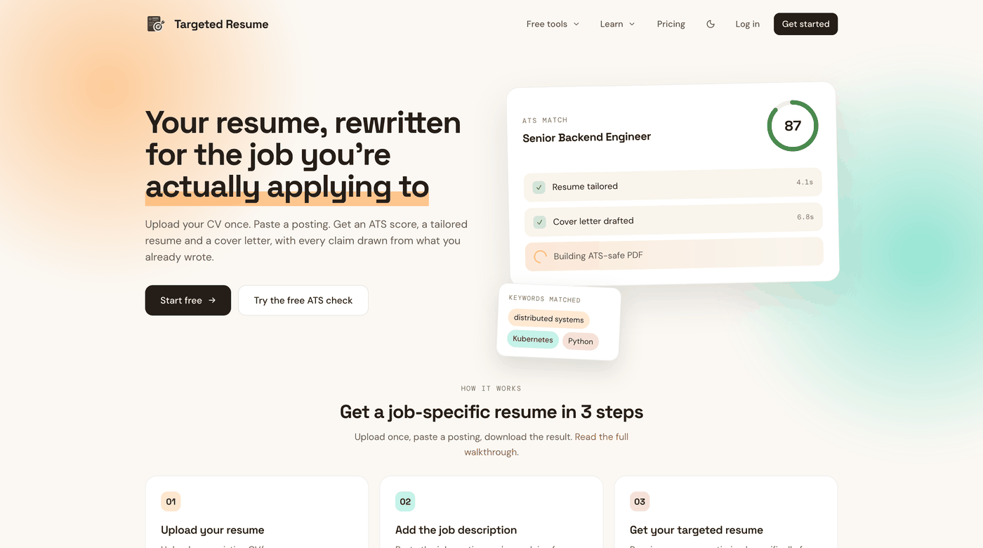 The TargetedResume app, tailoring a resume to a job description